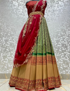 green red lehenga -kanjivaram silk 3m |blouse -satin banglori 1m|dupatta -organza 2.20 fabric weaving jacqaurd  work casual 