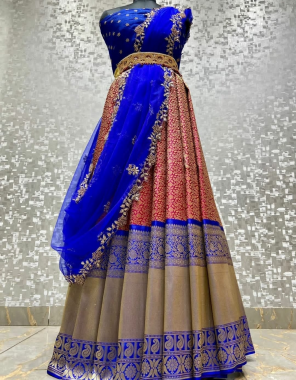blue red lehenga -kanjivaram silk 3m |blouse -satin banglori 1m|dupatta -organza 2.20 fabric weaving jacqaurd  work party wear  