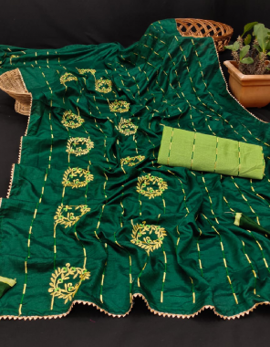 green dola silk saree with banglori blouse fabric embroidery  work casual 