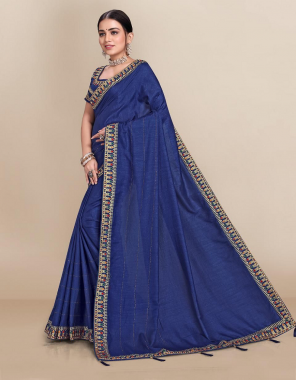 blue vichitra silk fabric embroidery work wedding  