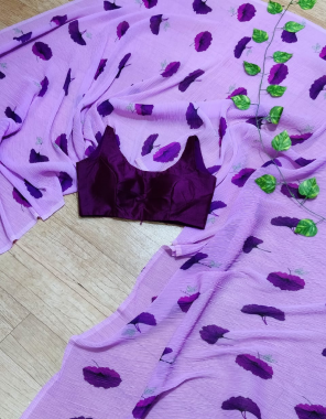 purple saree-heavy georgette with flower printed |blouse -readymade stitched  fabric printed  work wedding  