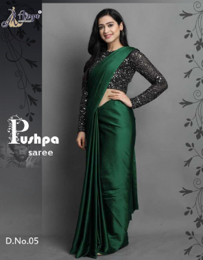 green saree-heavy satin |blouse -seqeunce work fabric plain work running  