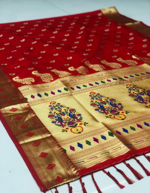 red soft lichi silk fabric weaving jacqaurd  work ethnic 