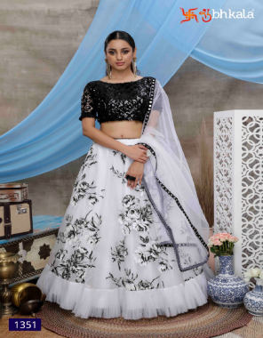 white black lehenga -soft organza net upto 42 bust and waist length 42 | choli-net 1m |dupatta-net fabric embroidery seqeunce  work party wear 