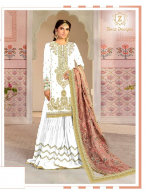 white organza heavy embroidered semi stitched top organza embroidery dupatta santoon inner and bottom with front embroidery work unstitched (pakistani copy) fabric embroidery work wedding 