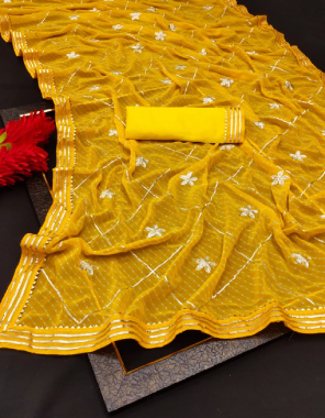 yellow bandhani motda heavy jaipuri gotta patti work saree |blouse -banglori fabric gotta patti work   work casual 