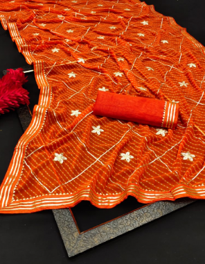 orange bandhani motda heavy jaipuri gotta patti work saree |blouse -banglori fabric gotta patti work   work ethnic 