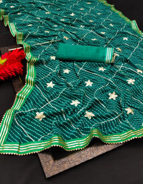 green bandhani motda heavy jaipuri gotta patti work saree |blouse -banglori fabric gotta patti work   work festive  