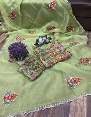parrot saree-organza silk |blouse -banglori silk fabric embroidery multi thread seqeunce work work ethnic 
