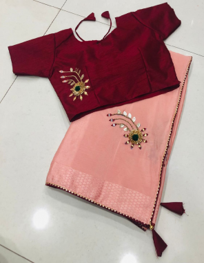 orange saree -heavy chinon dobby silk |blouse -banglori silk stitched 40 upto 42 fabric handwork work casual 