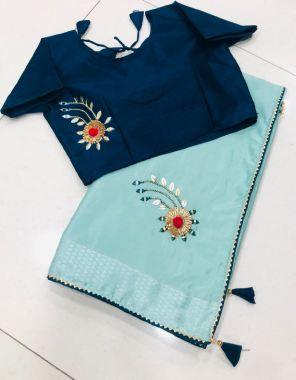 sky saree -heavy chinon dobby silk |blouse -banglori silk stitched 40 upto 42 fabric handwork work ethnic 