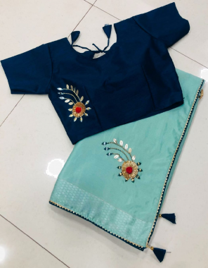 sky saree -heavy chinon dobby silk |blouse -banglori silk stitched 40 upto 42 fabric handwork work festive  