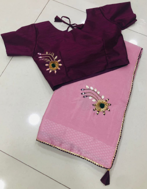 pink  saree -heavy chinon dobby silk |blouse -banglori silk stitched 40 upto 42 fabric handwork work running  