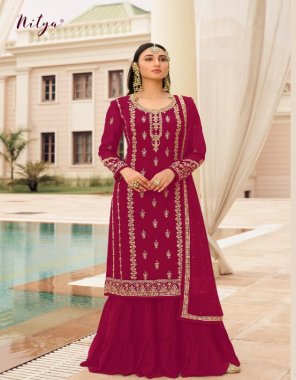 maroon top-heavy fox georgette max upto 60 length max upto 44 |plaazzo -fox georgette size max upto 44 length max upto 44 |inner -santoon |dupatta -fox georgette embroidery fabric embroidery work wedding 
