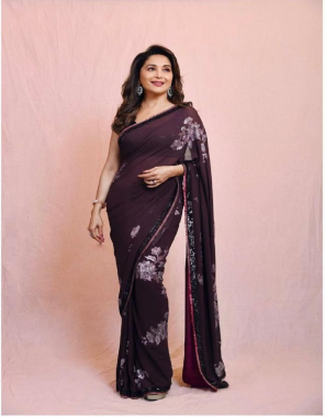 wine saree-georgette |blouse -banglori  fabric lace and dimond  work party wear  