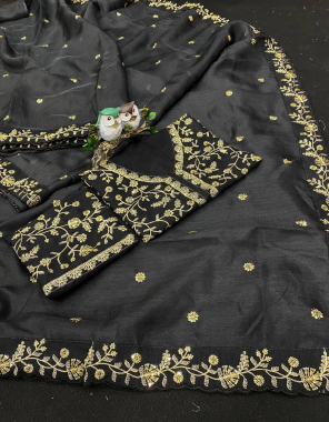 black saree-khadi organza silk |blouse-heavy banglori silk fabric embroidery thread coding seqeunce work wedding  