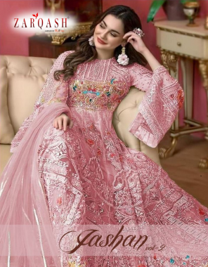 pink top-butterfly net heavy embroidery |bottom +inner-heavy santoon |dupatta-butterfly net heavy embroidery fabric embroidery seqeunce  work party wear 