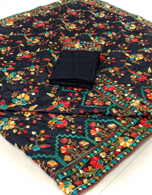 black saree-dola silk |blouse -banglori silk fabric embroidery work running 