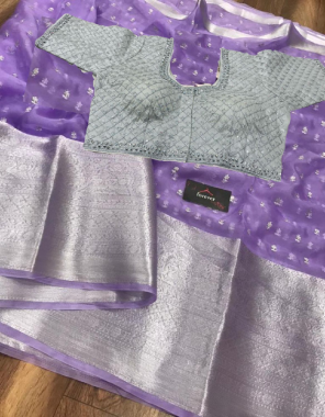 purple soft light organza with readymade blouse 38 ready upto 42 fabric weaving jacqaurd seqeunce  work wedding 