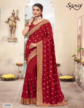 red pc vichitra saree with dupiyan blouse fabric jari kasab embroidery work  work festive  