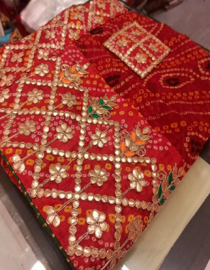 red georgette saree with banglori silk blouse fabric gotta patti work party wear 