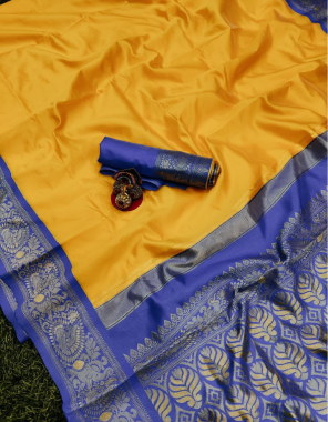 yellow  blue  soft lichi silk fabric weaving jacqaurd  work wedding 
