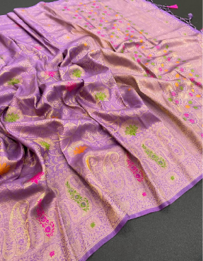 light purple softy silk  fabric meenakari work work party wear  