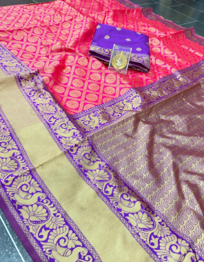 pink purple soft lichi silk fabric weaving jacqaurd  work wedding 