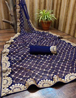 blue heavy butterfly net saree with banglori silk blouse fabric seqeunce embroidery work work casual 