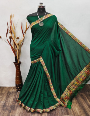 green vichitra silk fabric border work work casual 