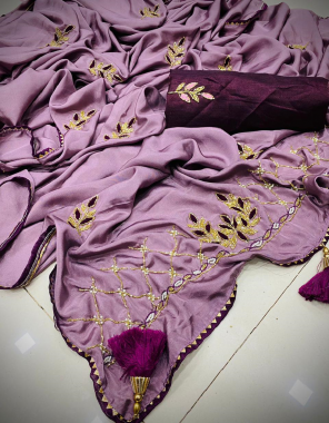 purple pure heavy crepe  fabric handwork work ethnic 