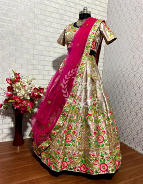 grey pink lehenga -malay satin length 42 width upto 42 to 44 flair 2.60m |blouse- malay satin with digital print |inner-micro silk |dupatta-heavy butterfly net 2.40m fabric sequence 5mm multi needle coding embroidery work work ethnic 