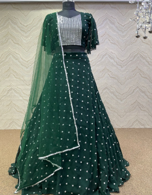 green lehenga-fox goergette silk length 42-44 flair 3m |choli -heavy georgette silk 1m |dupatta-naylon net 2.1m fabric embroidery sequence work work wedding 
