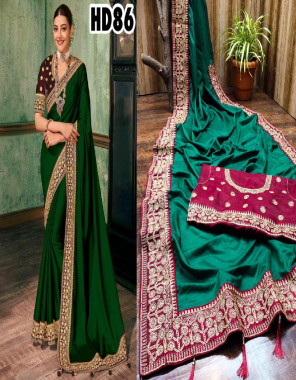 green saree-vichitra silk |blouse -banglori silk fabric embroidery work  work running 