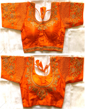 orange fentam silk |froent open pattern fabric handwork thread embroidery work casual 