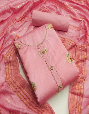 dark pink top-heavy cotton 1.9m |bottom-cotton 2.5m |dupatta-heavy cotton 2.10m fabric embroidery seqeunce work work wedding 