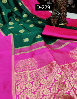 green pink soft lichi silk fabric weaving jacqaurd  work ethnic 
