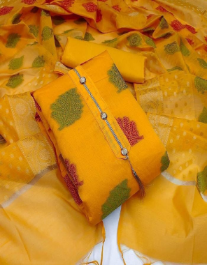 yellow top-banarasi jacqaurd 1.9m |bottom +inner -santoon 2m+1.6m |dupatta -banarasi jacqaurd 2.1m fabric weaving jacqaurd  work festive  
