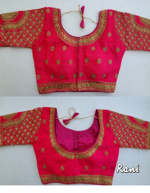 rani malbhari silk |3/4 sleeve pattern |front open hook fabric embroidery stone work casual 
