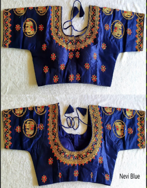 blue fentam silk |front side hook fabric embroidery multi coding work work wedding 