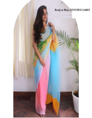 multi saree-viscose georgette free size upto 48 |blouse-banglori silk free size upto 44 fabric crush pleated work ethnic 