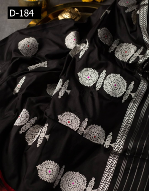 black banarasi silk fabric weaving jacqaurd  work casual 