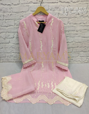 pink top-pure georgette |inner -pure cotton |pant-pure silk |dupatta-organza fabric embroidery work running 