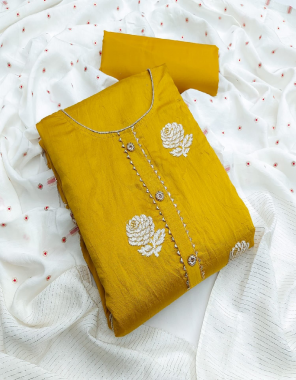 yellow top-heavy cotton 1.9m |bottom-cotton 2.5m |dupatta-pure cotton 2.10m fabric embroidery sequence work party wear  