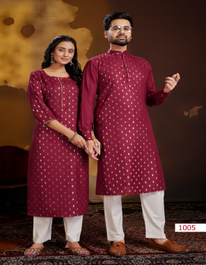 maroon women kurti with pant pure cotton |men pure cotton kurta with payjama fabric foil print work festive 