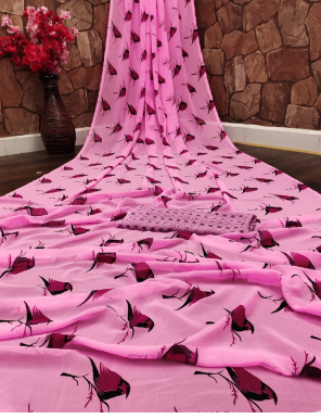 pink soft silky  fabric printed work wedding 