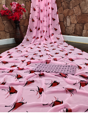 pink soft silky  fabric printed work festive 