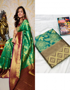 green kanchipuram silk fabric weaving jacqaurd  work party wear  