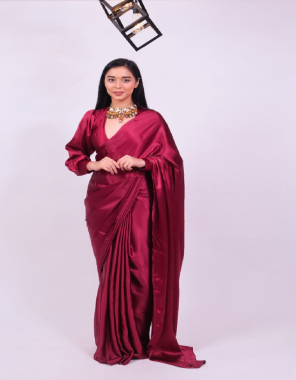 maroon soft devsena satin silk saree with satin silk blouse |size-free size upto 44 fabric plain work party wear  