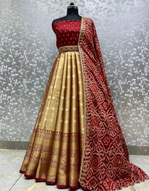 cream lehenga-kanjivaram silk 3m |blouse -banarasi 1m |dupatta-georgette 2.20m fabric weaving jacqaurd  work wedding 